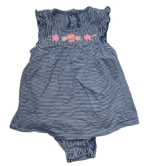 Striped Spring Flowers Dress Snap Onsie-18M - Picture 8 of 8